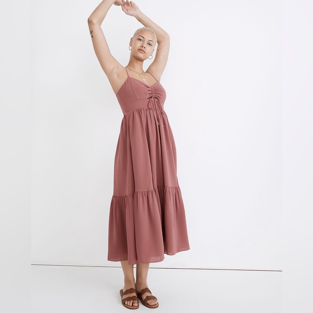 Madewell Ruched Keyhole Tiered Midi Dress Size 2